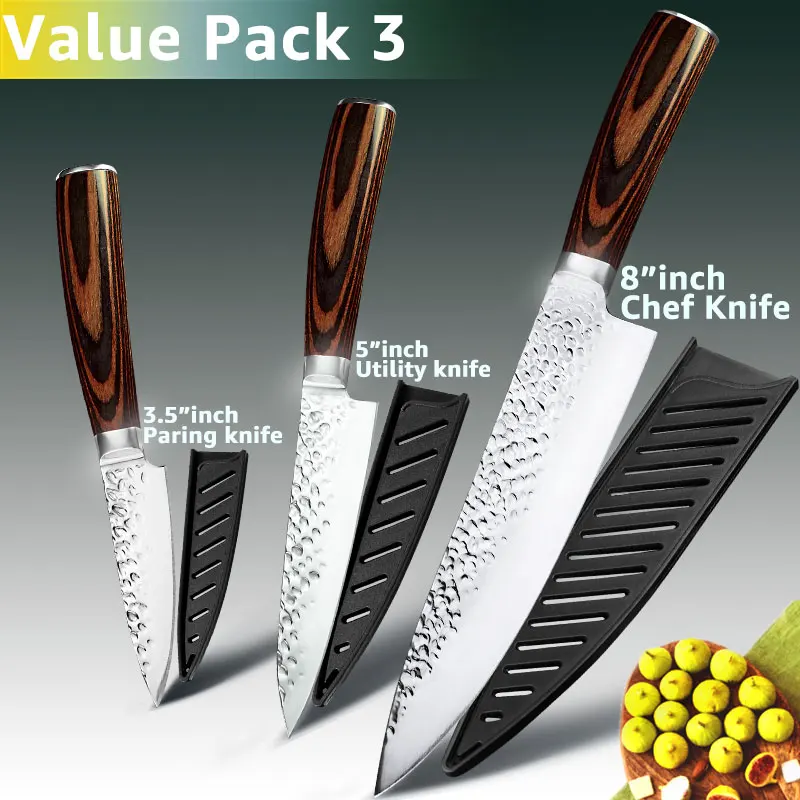 Value pack 3 Набор кухонных ножей, ножи шеф-повара, японские 7CR17 440C, высокоуглеродистая Нержавеющая сталь, Santoku, нож для нарезки мяса - Цвет: Value pack 3