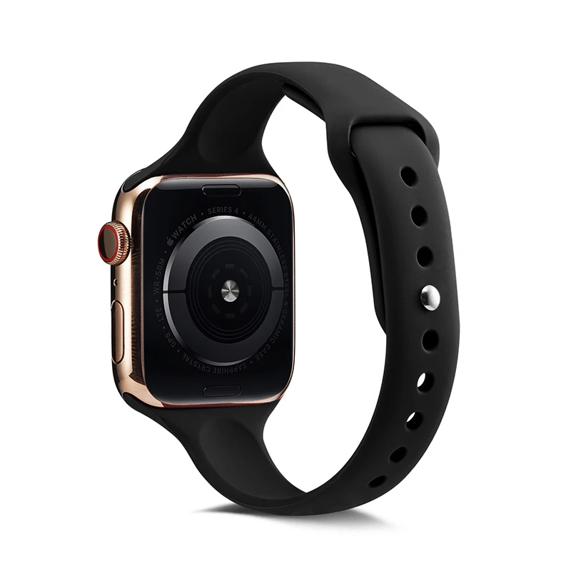 Black Ремешок для часов Apple Watch 38 мм 42 мм 44 мм 40 мм IWatch 4 3 2 1 спортивный силиконовый ремешок тонкий браслет аксессуары для часов - Цвет ремешка: Black