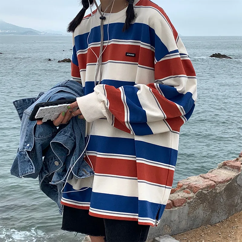 Autumn Winter Woman Hoodie Cotton Loose Solid Casual Long sleeve Striped tops female sweatshirts 2020 HOT femmes sweetshirts