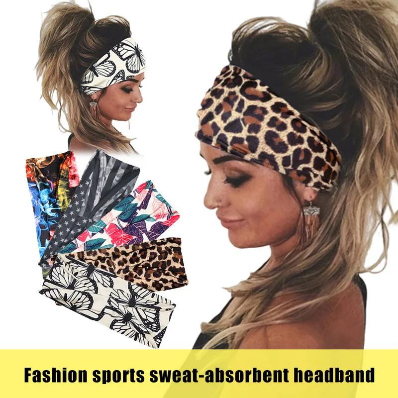 

2021 Floral Print Headwrap Sports Elastic Yoga Hairband Fashion Cotton Fabric Wide Headband For Women Hair Accessoires