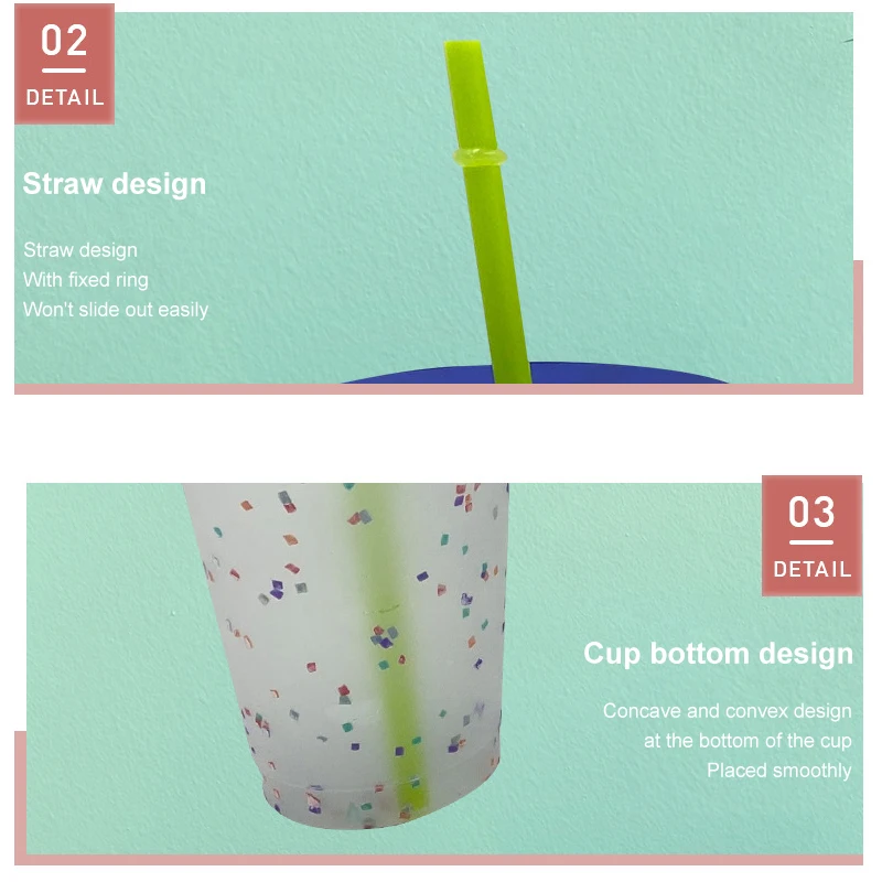 700ml Temperature Color Change Cups Magical Confetti Reusable Plastic With Lid And Straw Cup For Cold Drinks Accessories New | Дом и сад