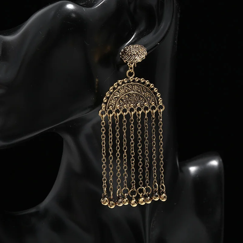 Женские классические серьги подвески с кисточками длинные большого размера в