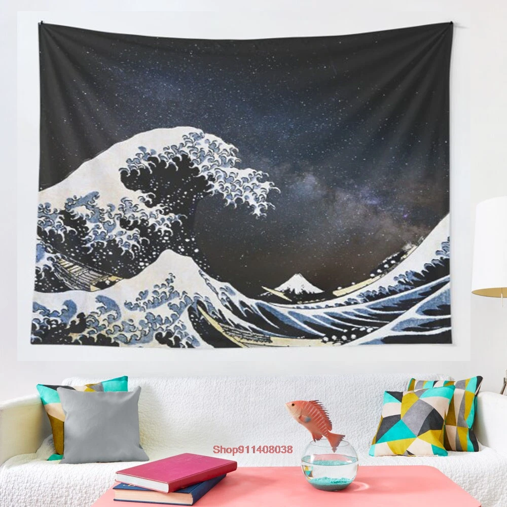 

Гобелен в канагаве, волна в космосе, искусство, Настенный декор для гостиной, декоративное тонкое одеяло, йога
