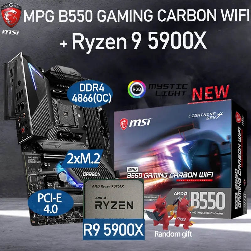 

MSI MPG B550 GAMING CARBON WIFI Motherboard Set With AMD Kit Ryzen 9 5900X Combo DDR4 128GB 4866+MHz M.2 Chia Placa-mãe AM4 New