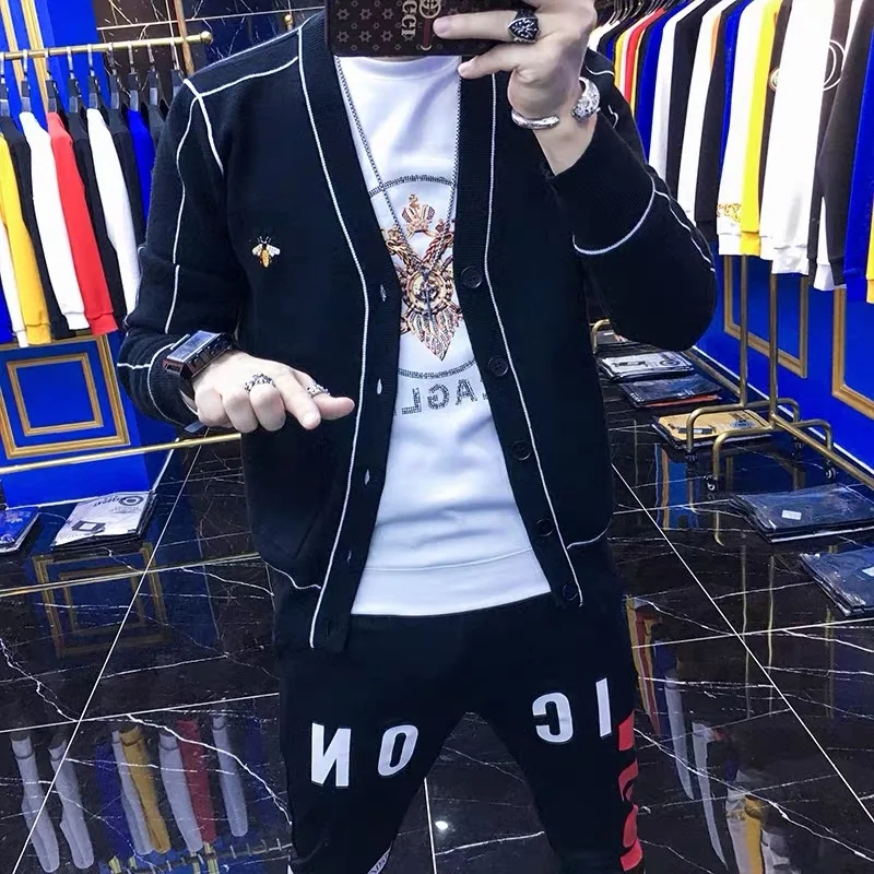 

Autumn and winter 2021 fashion casual cardigan sweater coat men's slim button knit sweater coat men's