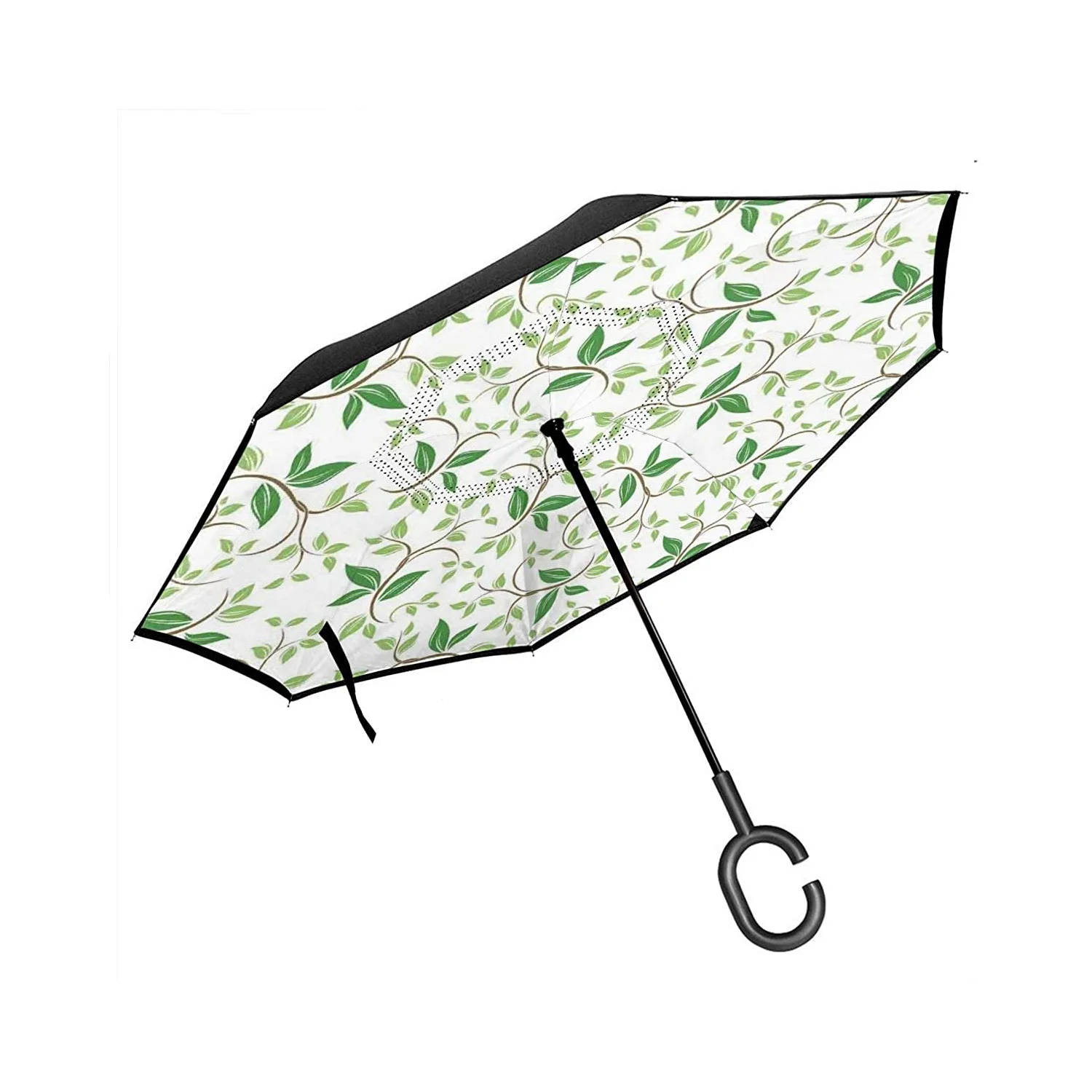 

Автомобильный Зонт заднего вида, узоры Плюща с крошечными изящными зелеными листьями, ветками крема, Современная иллюстрация, с ручкой в фо...