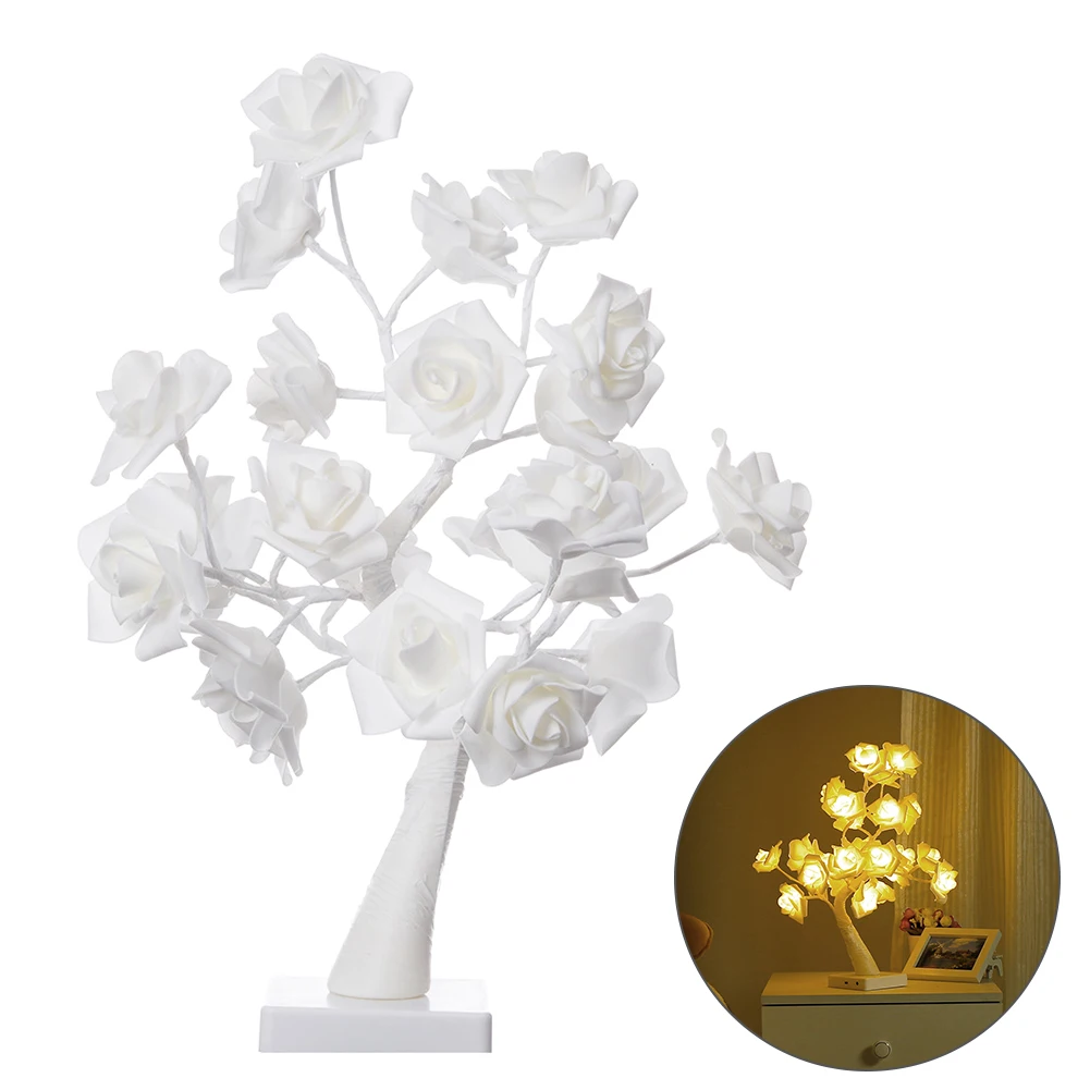 

Rose Flower Table Tree Lamp Confession Decoration Romantic Night Light With 24 Warm White LED Lights USB / Battery-Powered