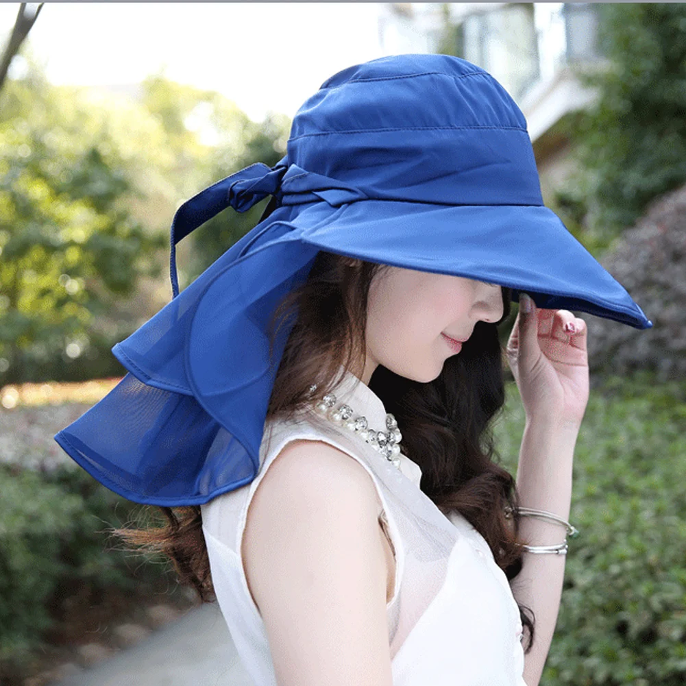 

Women Wide Brim Sunhats Neck Protection Adjustable Visor Anti UV Hat Foldable Summer Fishing Beach Sun Cap