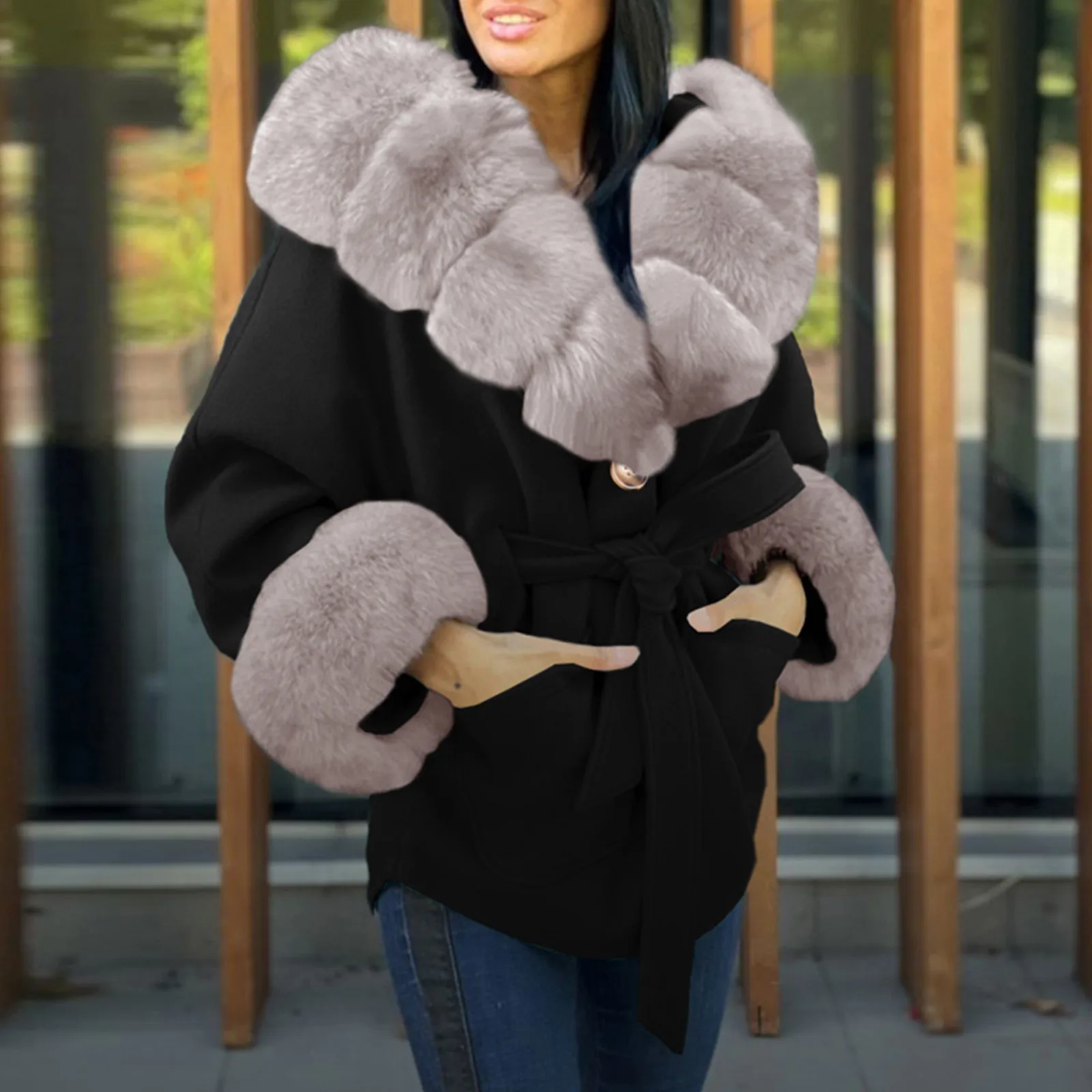 

Новинка 2021, плотное короткое пальто, парка с хлопковой подкладкой, пуховик с большим меховым воротником, Женская Стеганая шерстяная пуховая...