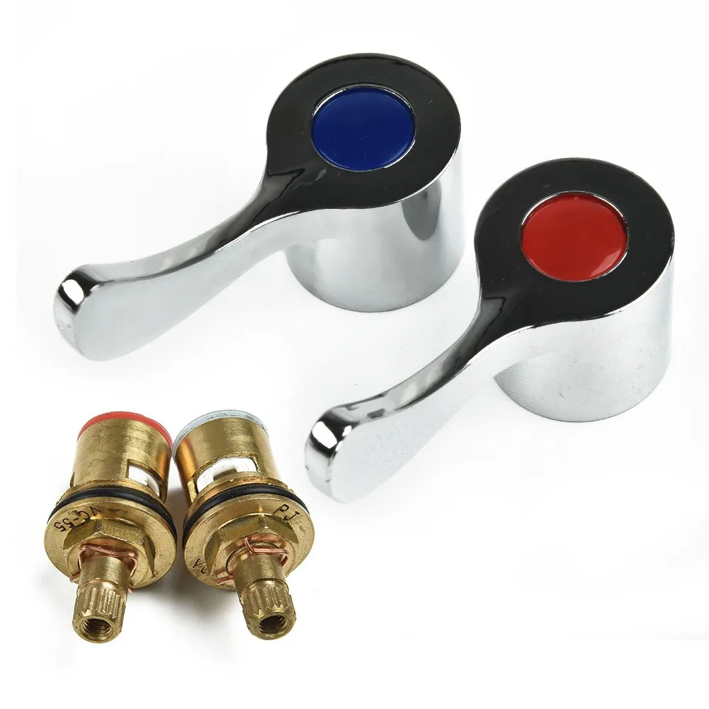 

Chrome Faucet Handle&Spool Lever Taps Tops And Quarter Turn Tap Valves Replacement 1/4\" Universal Kit For Bathroom Basin Taps