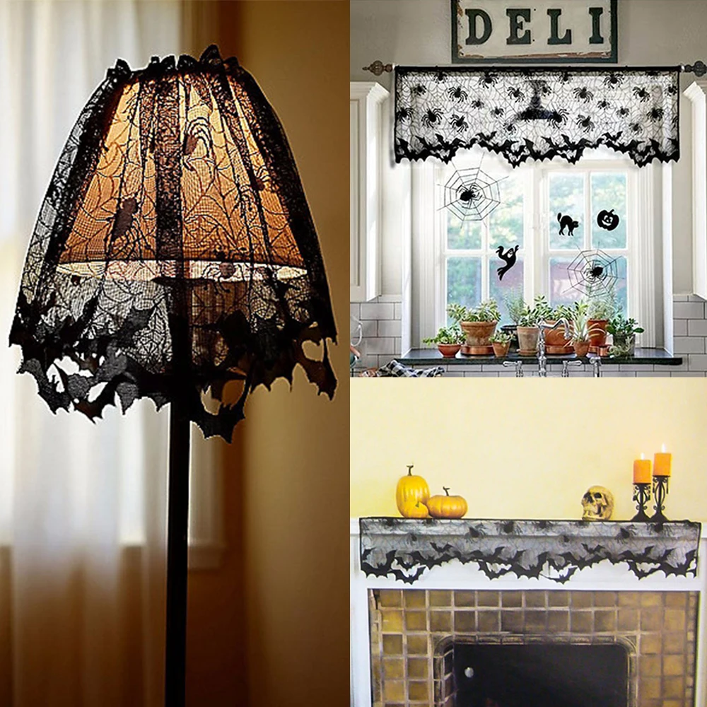 1/2 шт Хэллоуин плетеная штора крышка лампы черный паук Летучая мышь Кружева