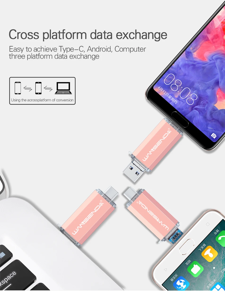 WANSENDA Usb 3,0 USB флеш-накопитель Тип C флеш-накопитель 32 Гб 64 Гб 128 ГБ 256 ГБ 512 Гб OTG флеш-накопитель высокоскоростной 3 в 1 Micro usb накопитель
