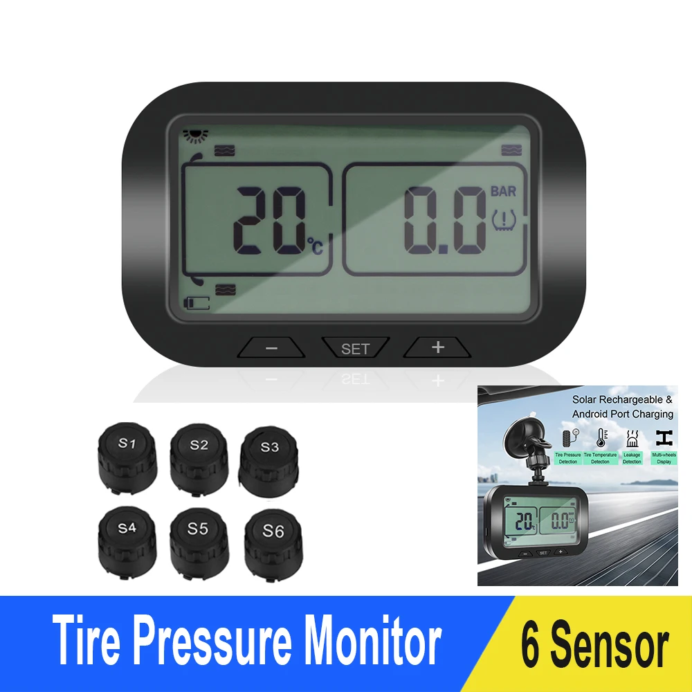 

LEEPEE Solar TMPS LCD Display With 4/6 External Sensor For Truck Bus Lorry Tyre Pressure Monitor Tire Pressure Monitor System