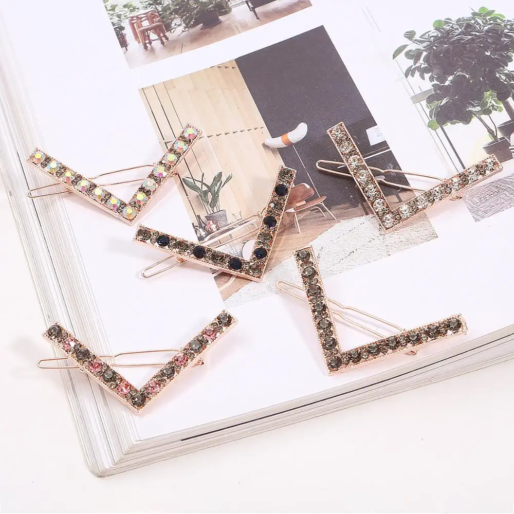 Темпераментная Девушка Стразы V образная заколка для волос женская длинных
