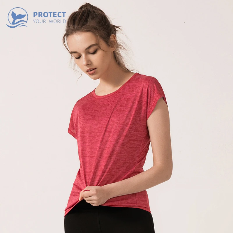 2019 ladies new yoga shirt solid color breathable quick-drying short-sleeved fitness clothes round neck short t-shirt | Спорт и