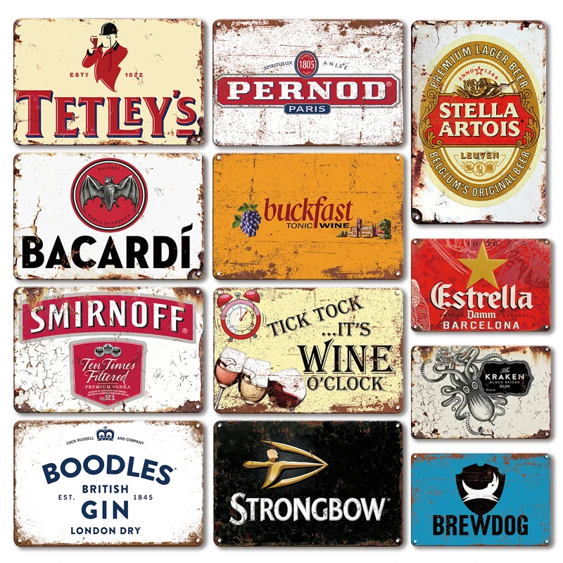 Постер с французским ромом Оловянная табличка винтажный декор для бара паба