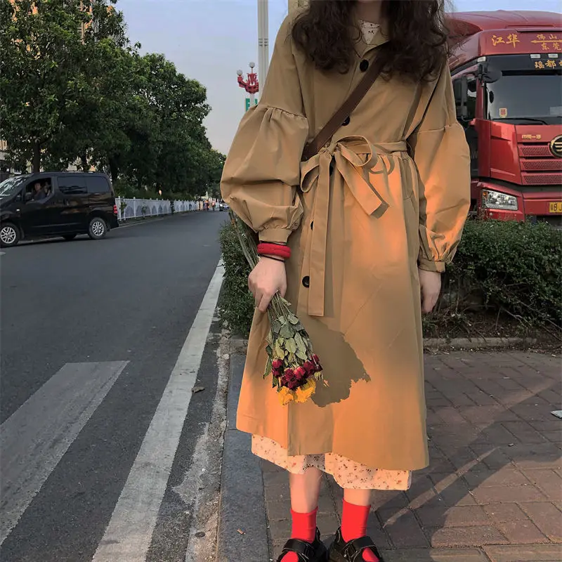 Женский элегантный однобортный свободный Тренч в стиле преппи с длинным рукавом