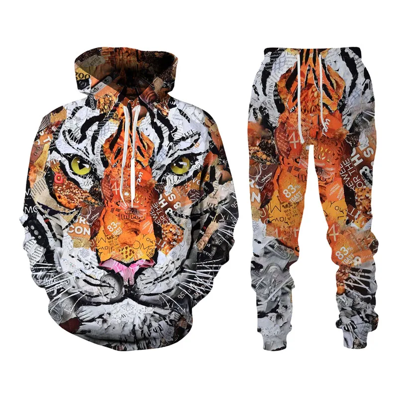 

2021 Fashion Autumn Winter Tiger 3D Printed Men Tracksuit Animal Hooded Set Hoodies Women Pullovers Sweatshirts 3D Clothing Suit