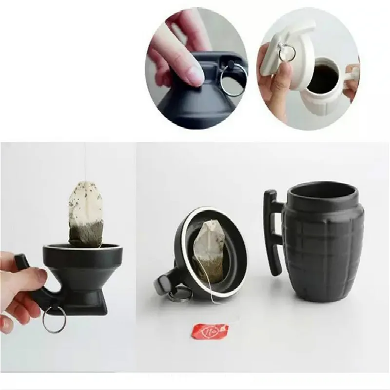 

With Cover Creative Grenade Coffee Mugs Personality 3D Stereo Ceramic Water Cup High Temperature Resistance Home Kitchen Tea Cup