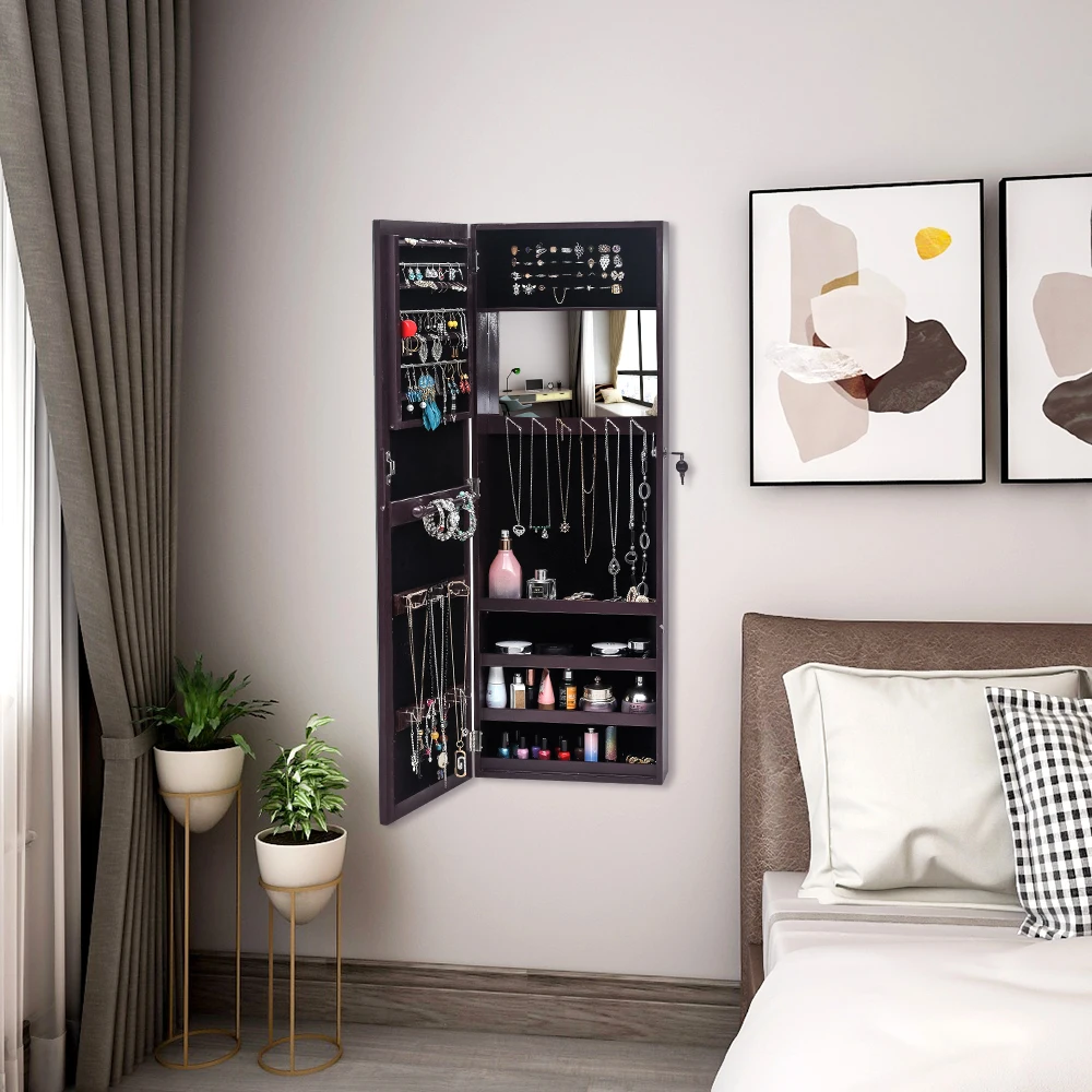 

Mirror Wooden Wall Mounted Shelf With Inner Jewelry Storage Mirror 180821116