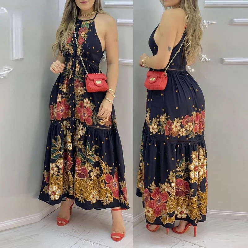 

Floral Print Dress Women Summer 2021 Elegant Sleeveless Vacation Maxi Dresses