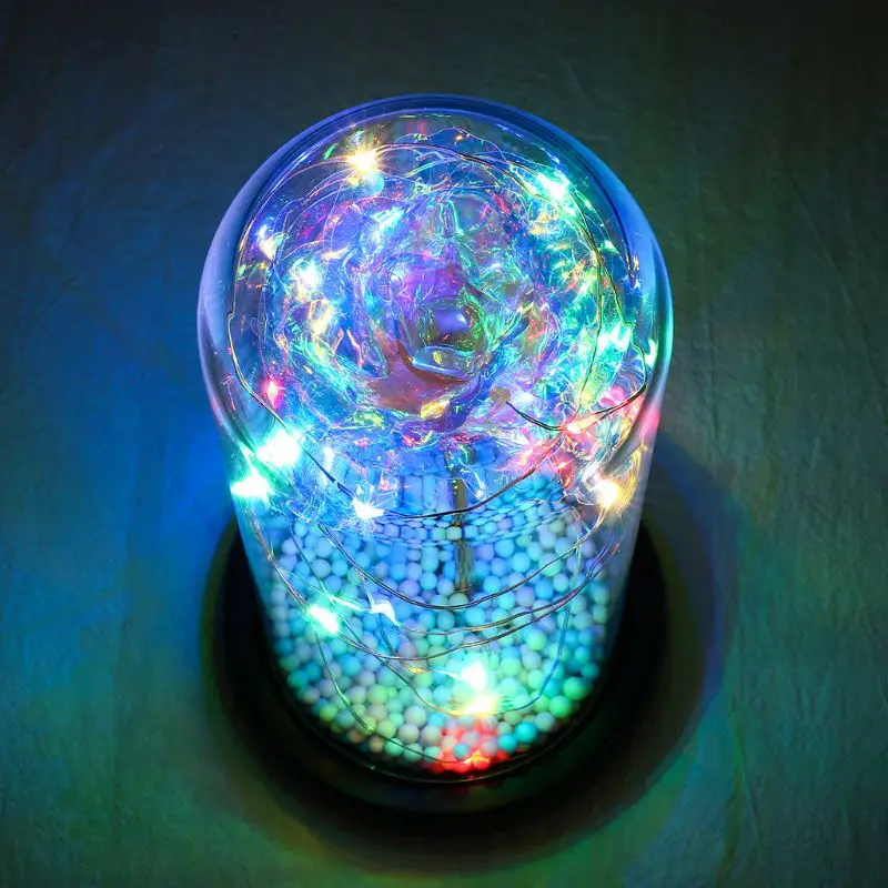 

Rose Flower in a Glass Dome Wooden Base Colorful LED Night Light Lamp Valentine Dropshipping