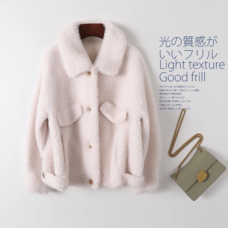 Women 2022 Autumn Winter New Clothes Real Lamb Fur Coat Female Warm Natural Sheep Shearling Jacket Lady Lapel Casual Outwear F69