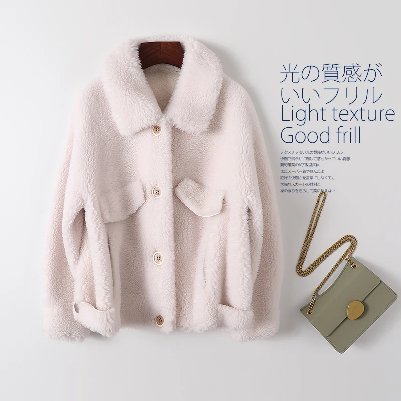 

Women 2022 Autumn Winter New Clothes Real Lamb Fur Coat Female Warm Natural Sheep Shearling Jacket Lady Lapel Casual Outwear F69