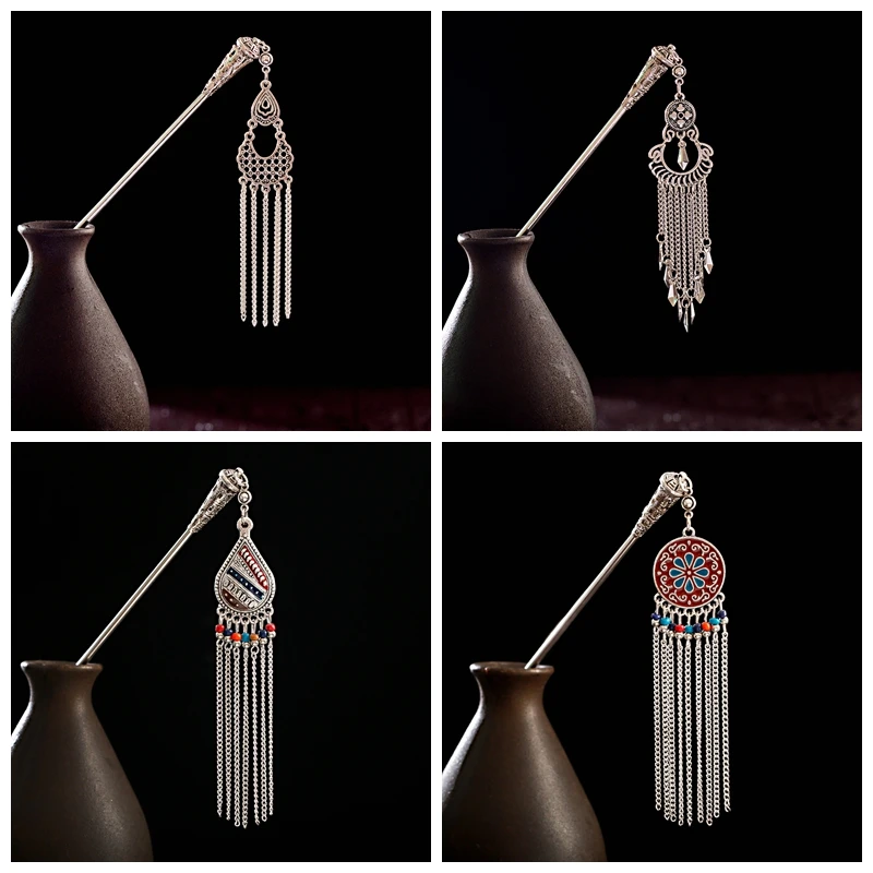 

Chain Tassel Hairpins For Hair Accessories Women Silver Color Hair Sticks Vintage Jewelry Gifts Girl Hairpin Headdress Ornaments
