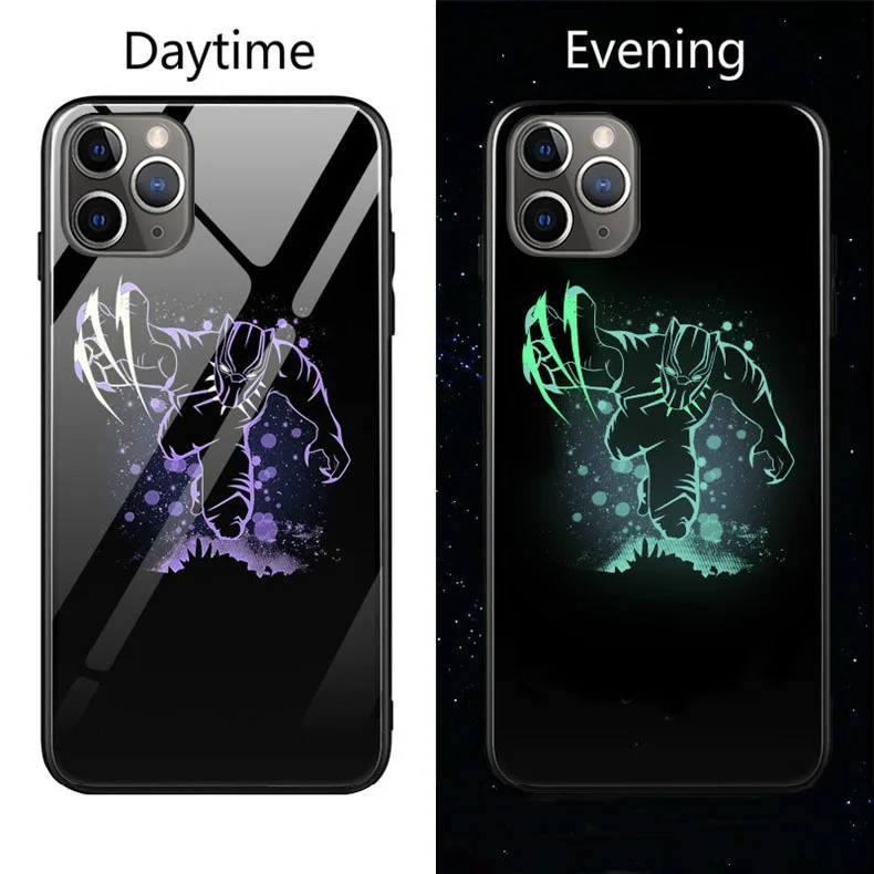 Marvel Бэтмен Веном чехол в виде светящегося стекла для iphone 11 Pro XS MAX XR X 7 8 6 6S Plus Мстители Черная пантера Железный человек чехол - Цвет: Fighting black panth