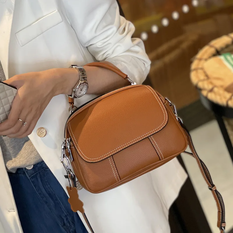 

Fashion Green Natural Cow Leather Women Crossbody Bag Small White Thread Design Female Shoulder Bag 2 Strap Graceful Phone Purse