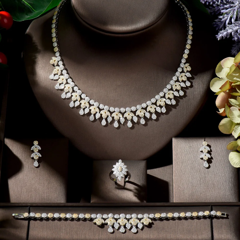 HIBRIDE Нигерии Свадебные серьги из циркония и Цепочки ожерелья набор украшений для