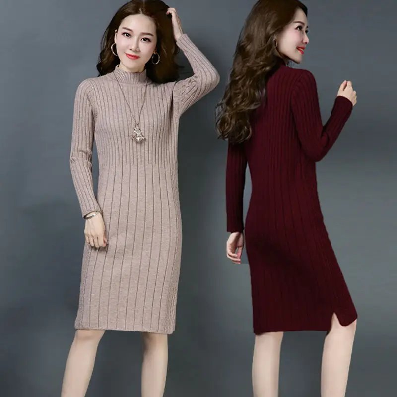 

2021 Autumn New Half-high Collar Medium-long Sweater Women's Korean Thickened and Cashmere Winter Knitted Bottom Sweater