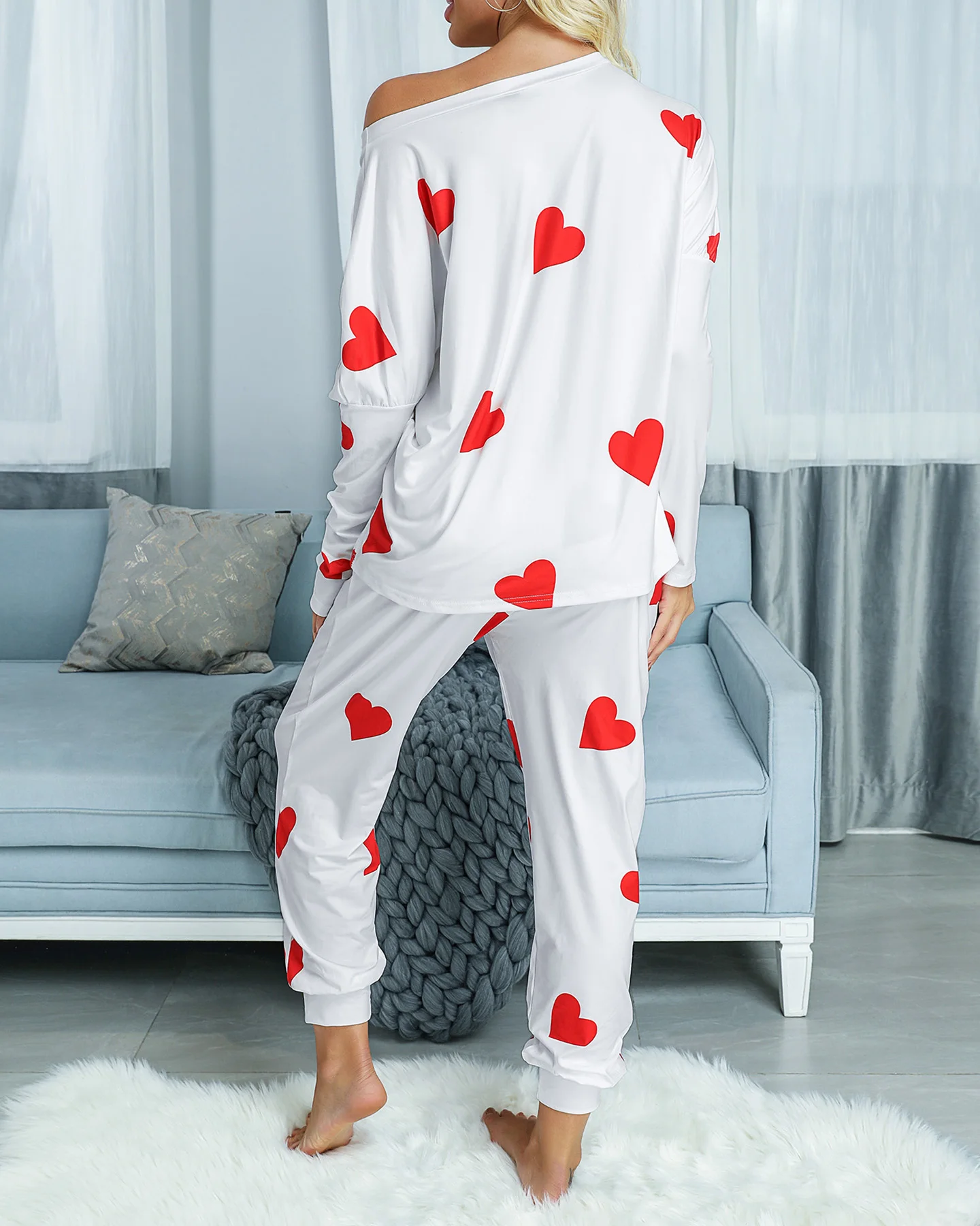 

2021 Women Autumn Winter Women's tracksuit Solid Color Solid Heart Print Two-Piece Set