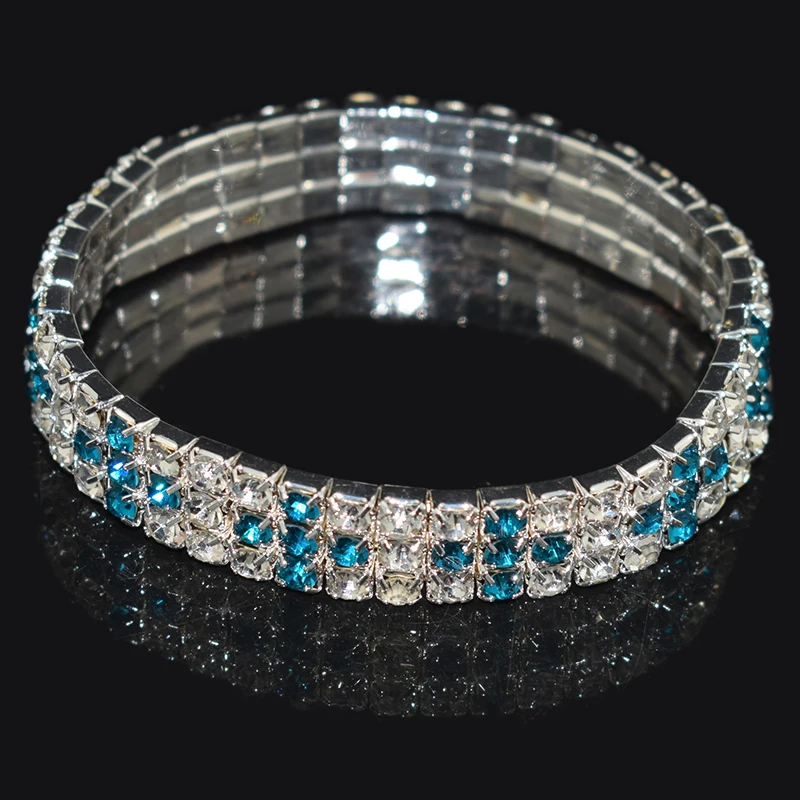 Silver-peacock green Модные стразы, Золотой/Серебряный крест, растягивающиеся браслеты, эластичный браслет с кристаллами для женщин, шикарный подарок для девушек, свадебные ювелирные изделия - Окраска металла: Silver-peacock green