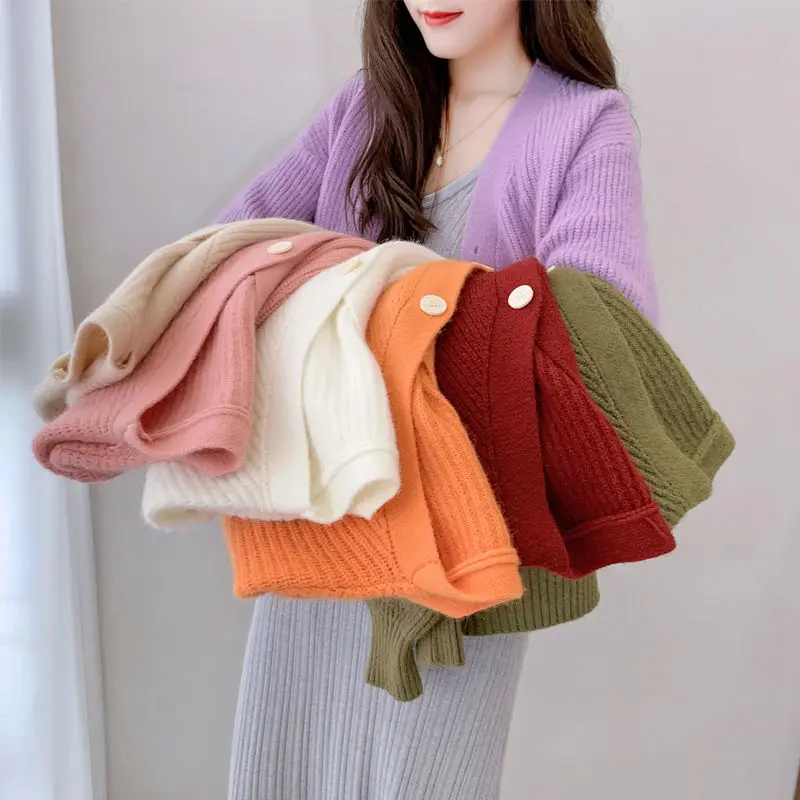 

2021 spring and autumn new sweater cardigan lazy wind loose women's jacket Short Knitwear foreign style coat