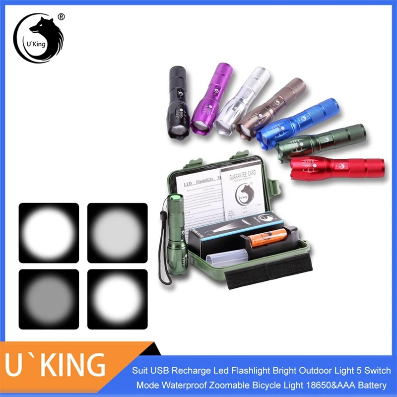 

U'King G7000 T6 High Power LED Flashlight Zoom Tactical LED Torch Kit with 18650 Battery Charger 7 Colors Optional