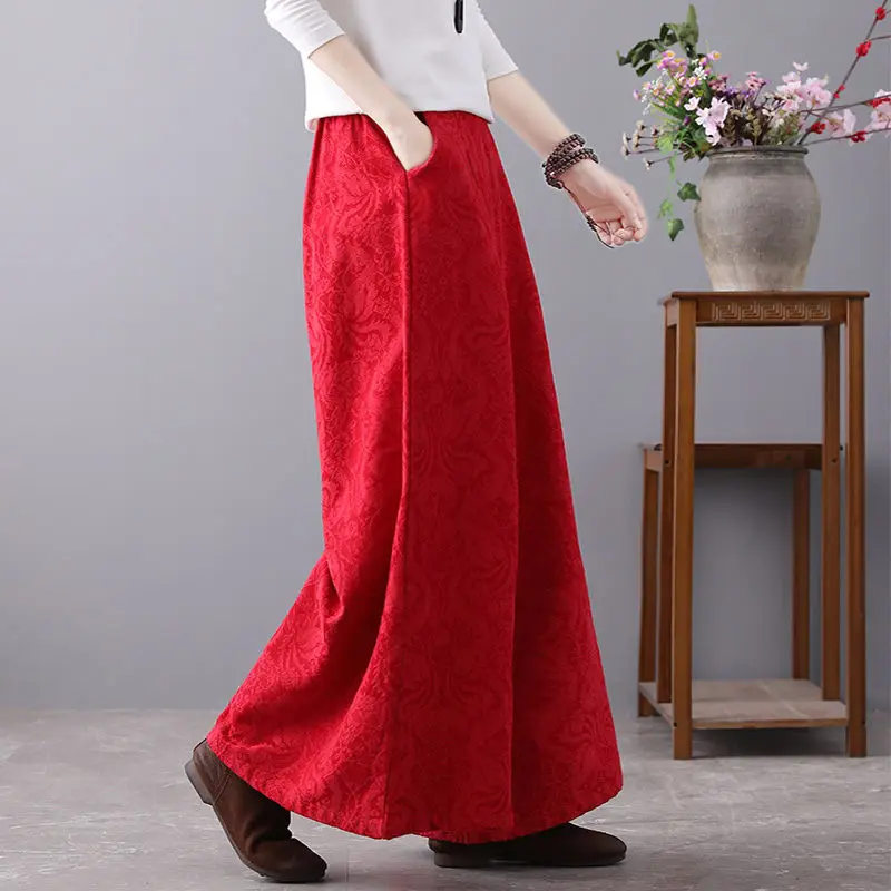 Брюки женские с широкими штанинами жаккардовые льняные штаны завышенной талией