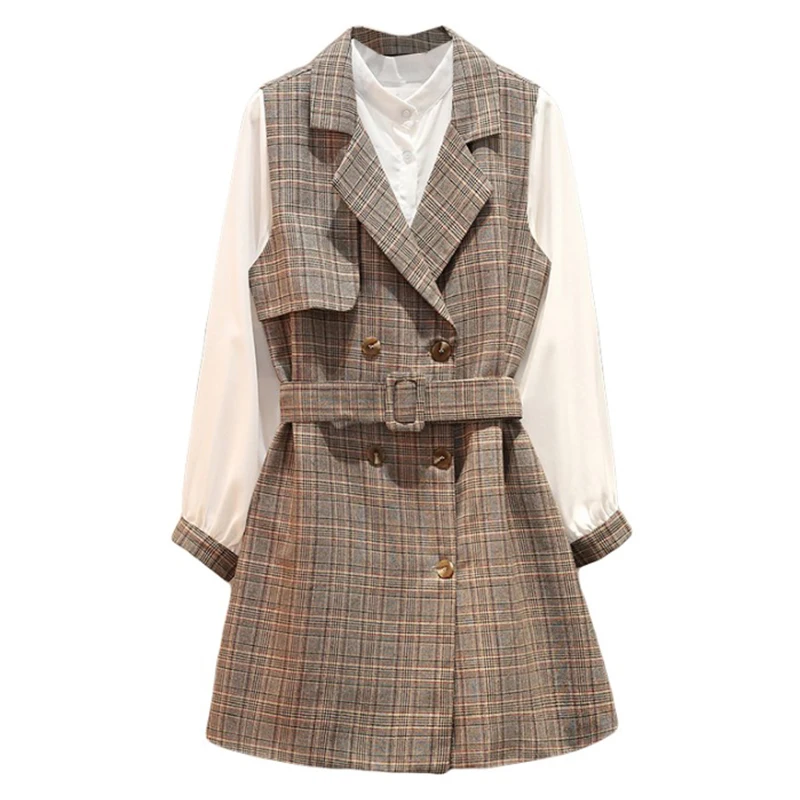 Trytree 2019 Осенний Женский комплект из двух предметов повседневный двубортный