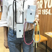 clear tpu crossbody strap phone case for xiaomi mi 10 lite 11 10t lanyard necklace shoulder strap case redmi 9a 9c note 9 9s pro