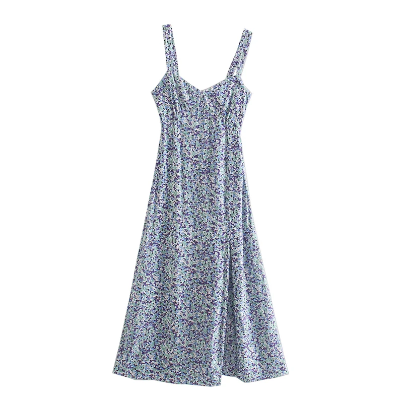 

DOUJILI 2021 Fashion Women Dress Flower Printing New Style Summer Vintage Sleeveless Elegant Long Dress For Lady