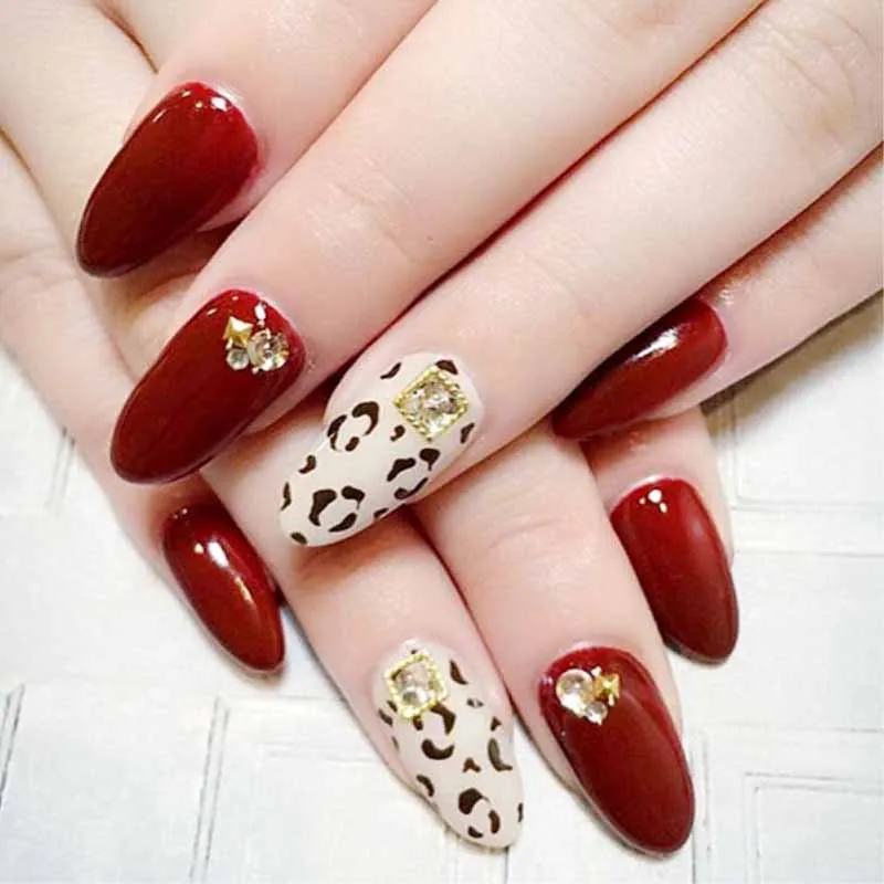style6 Простой дизайн Однотонная одежда поддельные ногтей длинные Размеры круглый головной гвоздь Нейл Арта, набор с клеем женские пикантные цвет красного вина Цвет накладные ногти 24 шт./компл - Цвет: style6