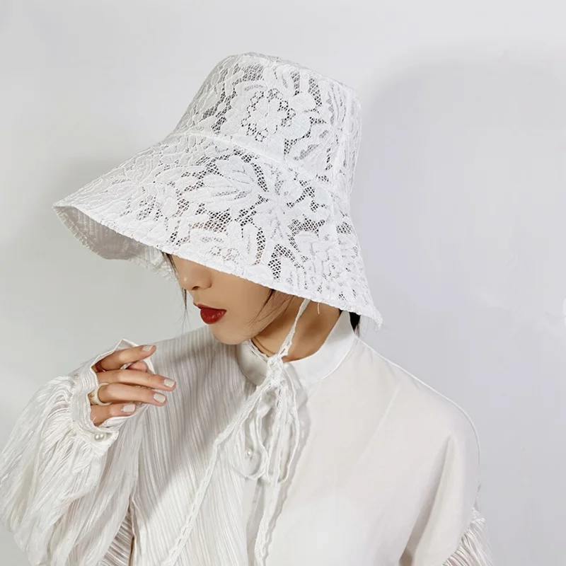New Lace Fishing Bucket Hat Female Summer Korean Version Of Breathable Sun Hat Wide Brim Sunscreen Fashion Sun Caps K Pop
