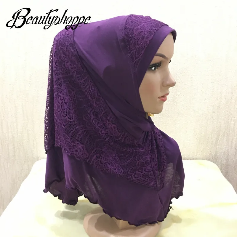 Хиджаб Musuman Instand с кружевом головной платок готовый к ношению мусульманские