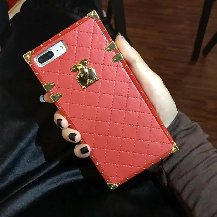 Роскошный квадратный чехол в клетку для iphone X, Модный чехол для телефона из искусственной кожи для iphone 6, 6s, 7, 8 plus, сумка с ремешком
