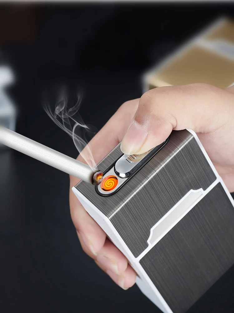 

Rechargeable USB Cigarette Lighter Creative Lighter Pack 20 Cigarettes Metal Cigarette Case Cigarette Accessories