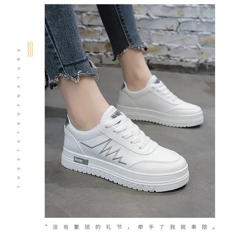 

Women Sneakers Casual Breathable Sports Leather Shoes Light White Flat Sneaker Female Platform Vulcanized Shoes Spring Autumn