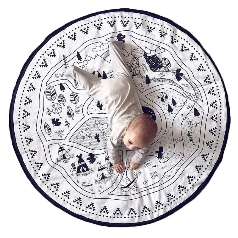 canvas rug Круглые коврики детские коврики Мультяшные животные детские напольные коврики игровой коврик ковер для детской комнаты городские дорожные коврики детские игровые коврики сумки для хранения игрушек - Цвет: canvas rug