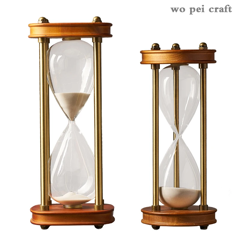 

Wooden Sandglass Metal Sand Hourglass 60 Minute Countdown Timer Clock Golden Alloy Timing Study Desk Decoration Home Decor