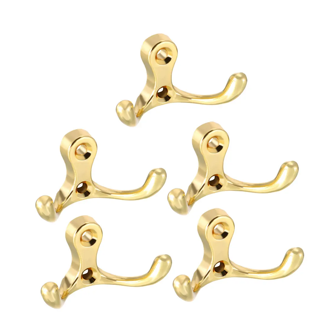 Uxcell Dual Prong Coat Hooks Wall Mounted Utility Gold Hook 30mm x 55mm x 29mm 5pcs